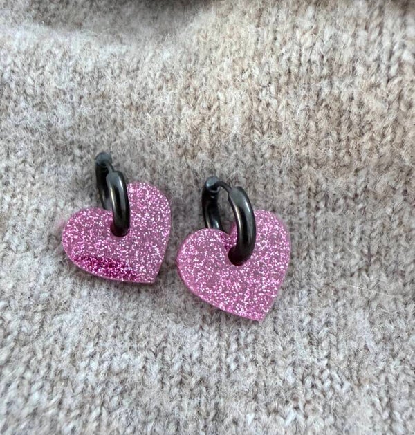 Pink Glitter Heart Earrings – Bold Valentine’s Jewelry Gift