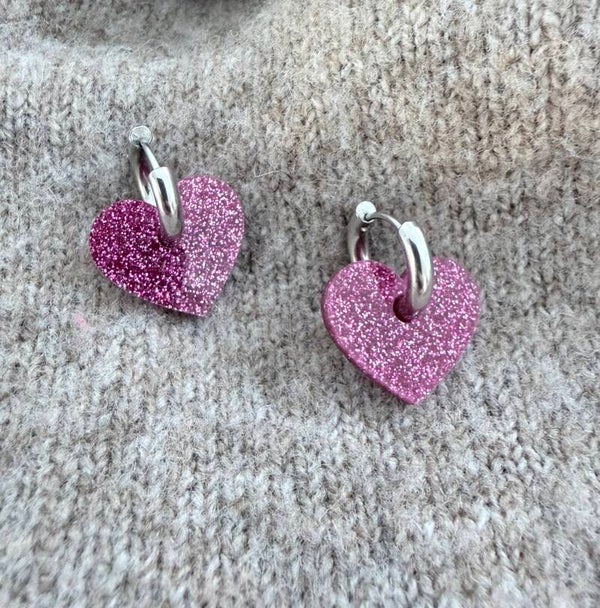 Pink Glitter Heart Earrings – Sparkly Valentine’s Day Gift Jewelry