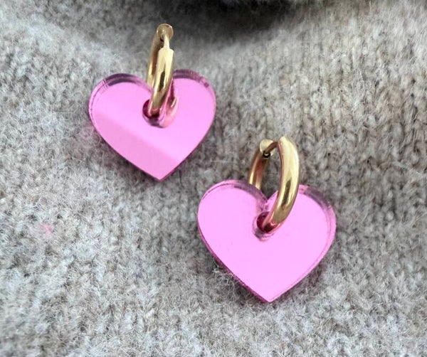Pink Heart Hoop Earrings – Valentine’s Day Gift Handmade Jewelry
