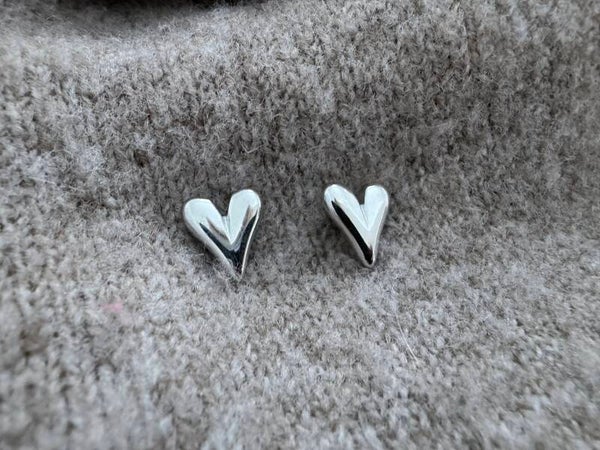 Silver Heart Stud Earrings – Minimal Valentine’s Day Jewelry Gift for Her