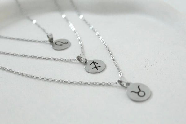 Minimal Zodiac Sign Necklace • Stainless Steel Astrology Pendant