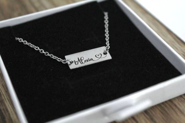 Engraved Name Bar Necklace – Stainless Steel