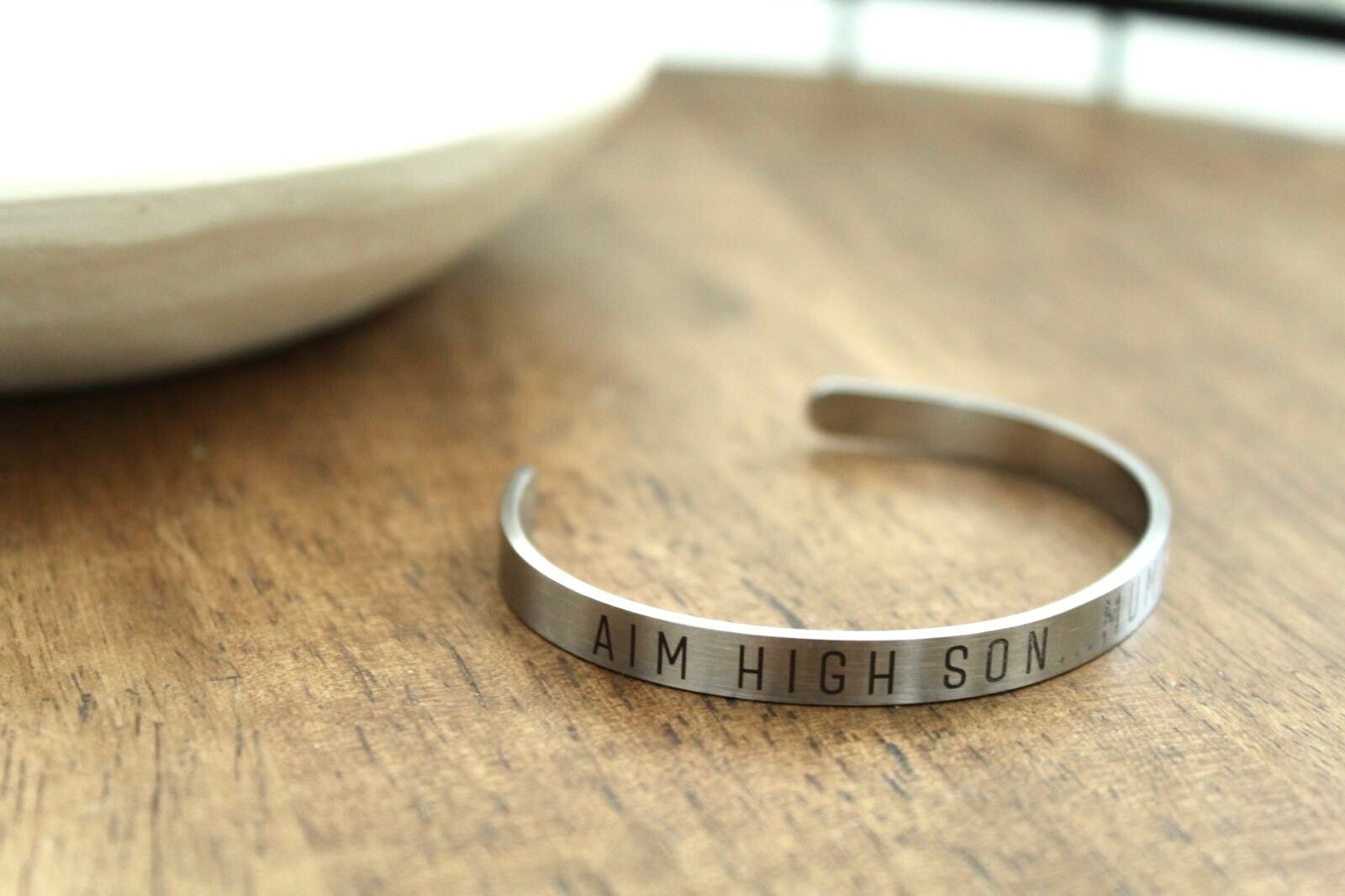 AIM HIGH SON” Personalized Cuff Bracelet – Gift from Mum & Dad