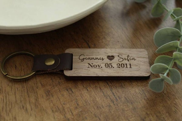 Personalized Wooden Keychain • Couple Names + Date • Custom Engraving