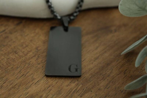 Black Stainless Steel Tag Necklace | Personalized Initial Engraving