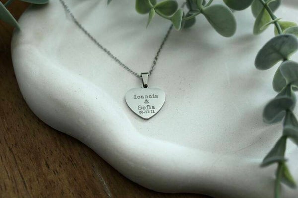Personalized Heart Necklace • Names & Anniversary Date Engraving