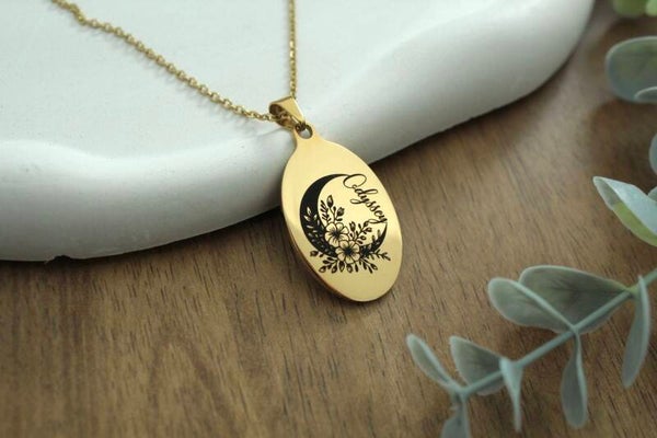 Personalized Oval Pendant Necklace | Engraved Name Jewelry | Gift for Her