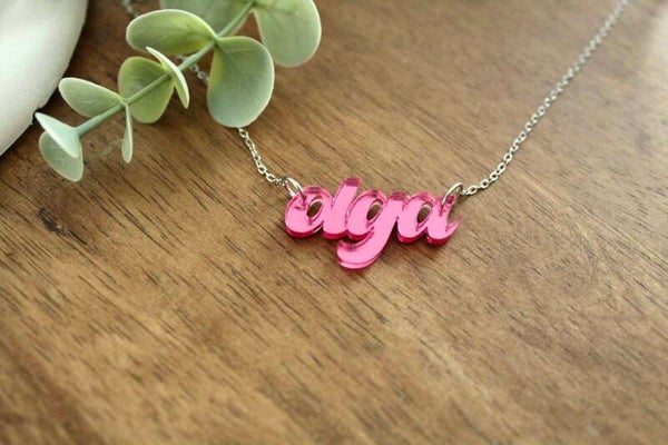 Custom Name Necklace • Acrylic Mirrored Name Pendant • Personalized Gift