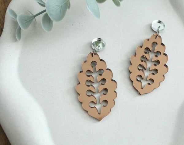 Mirror Bronze Leaf Earrings | Lightweight Acrylic Statement Earrings
