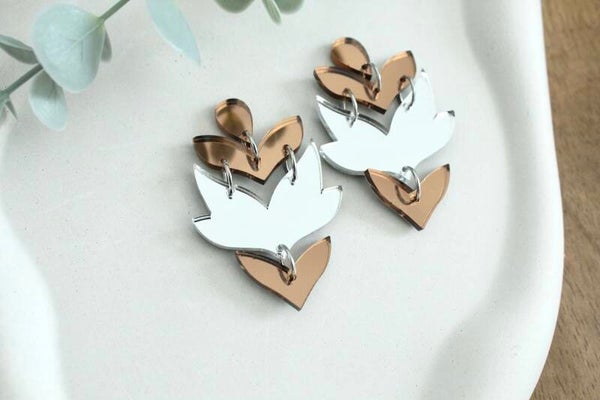 Mirror Bronze & Silver Bloom Earrings | Lightweight Floral Statement Dangle