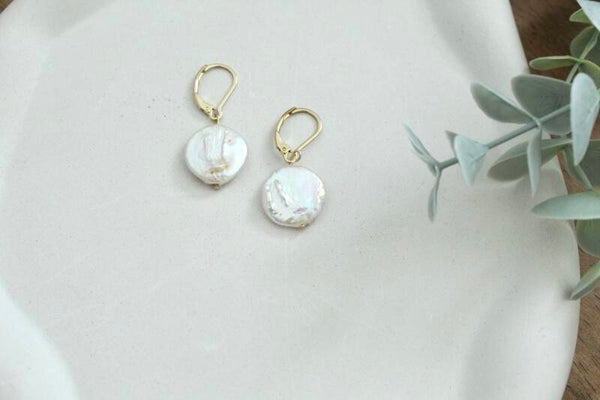 Baroque Pearl Earrings • Gold Leverback Earrings • Minimal Elegant Style