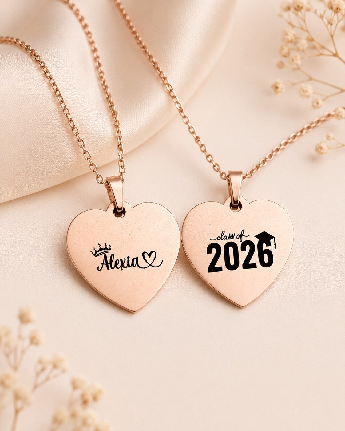Personalized Graduation Heart Necklace – Front & Back Engraving