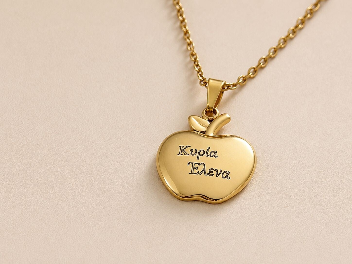Personalized Apple Teacher Necklace - Stainless Steel