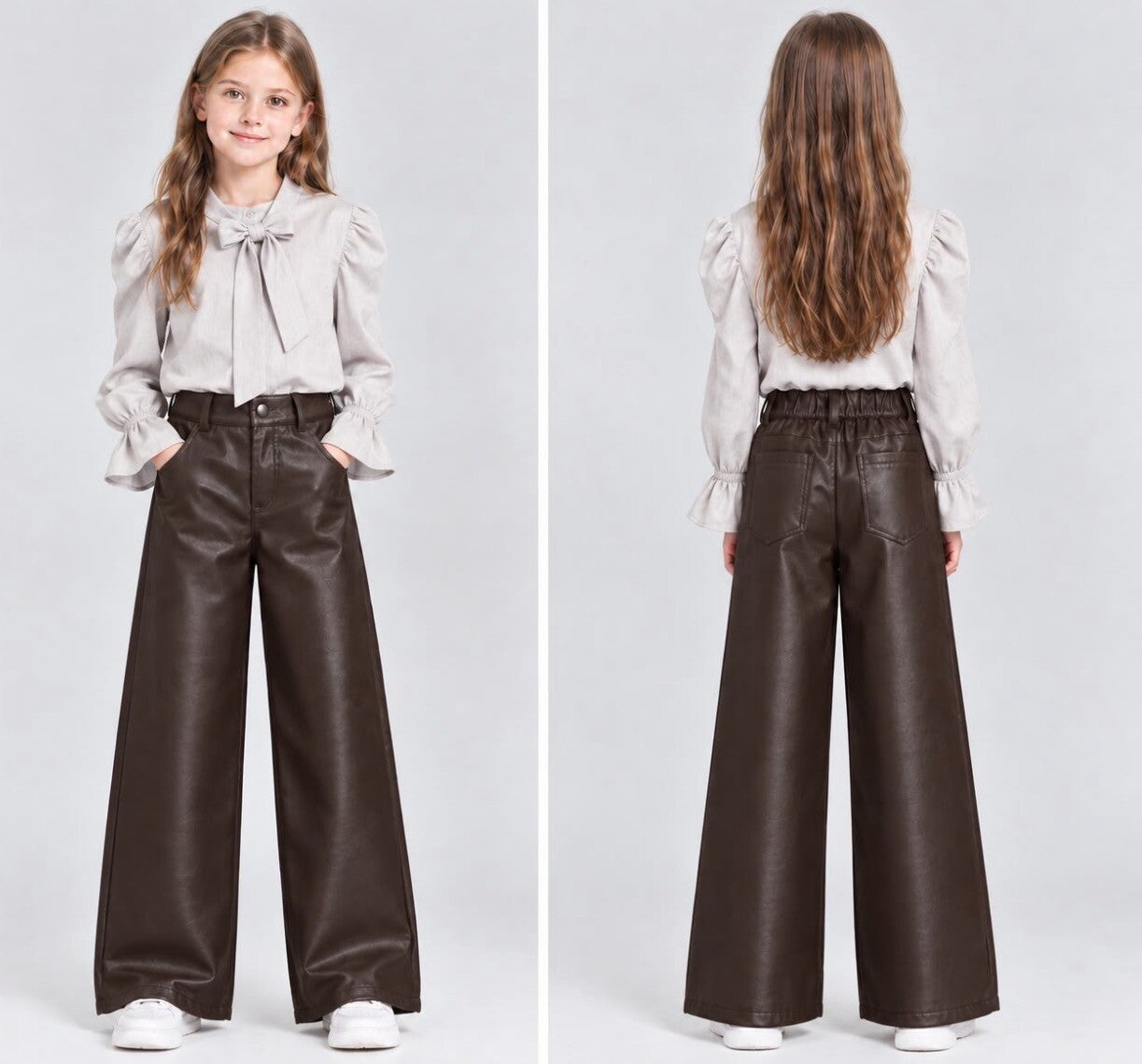 Leather look broek bruin