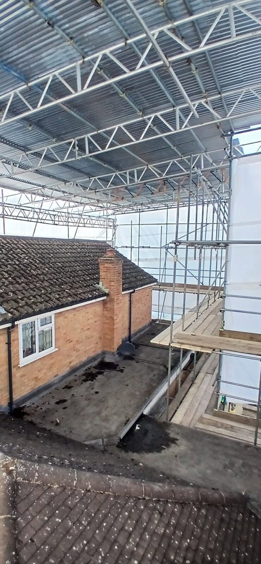 Temporary roof scaffolding installed by A.M.H. Scaffolding Services Ltd