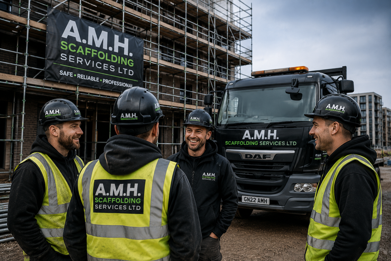 Professional scaffolding team representing careers with A.M.H. Scaffolding Services Ltd