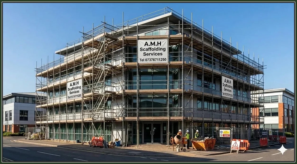 Commercial scaffolding erected by A.M.H. Scaffolding Services Ltd