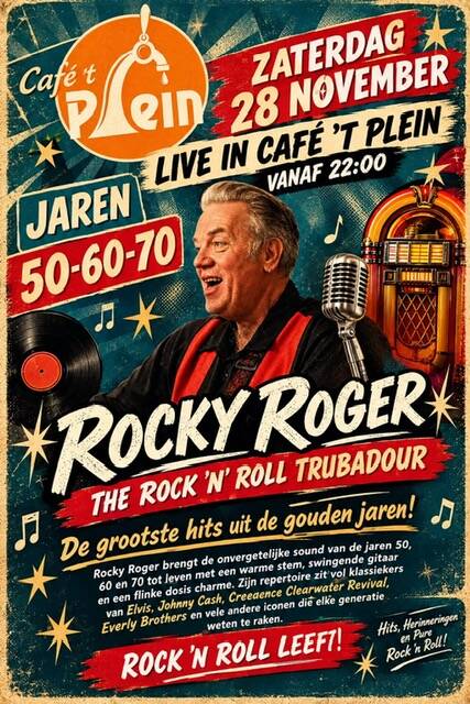 Café 't Plein Benschop Rock & Roll Trubadour zaterdag 28 november 2026