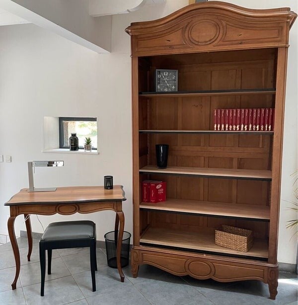 Georges et Georgette : Ensemble bibliothèque et bureau en noyer massif
