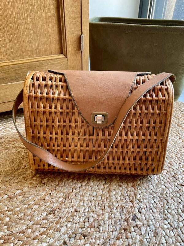 Sac vintage en osier et cuir