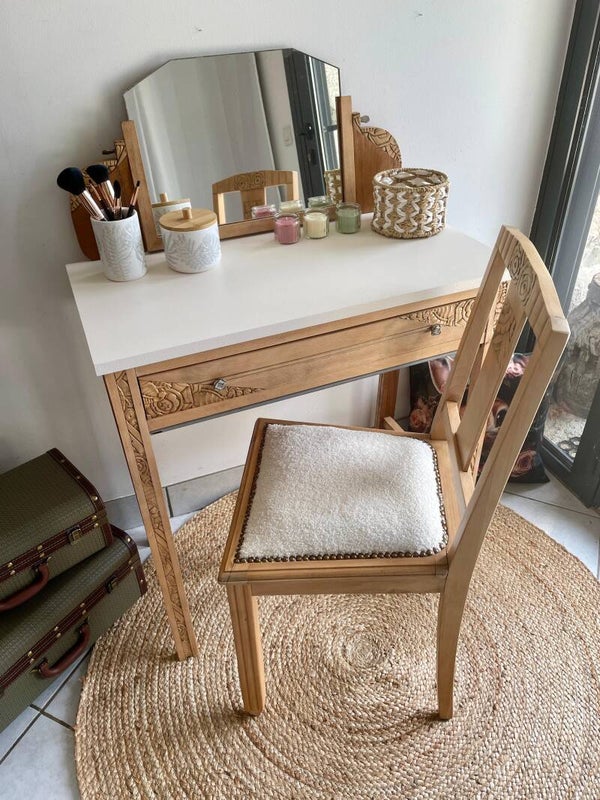 Bertille : Coiffeuse art déco rénovée et sa chaise assortie