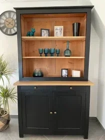 buffet deux corps relooké noir et bois