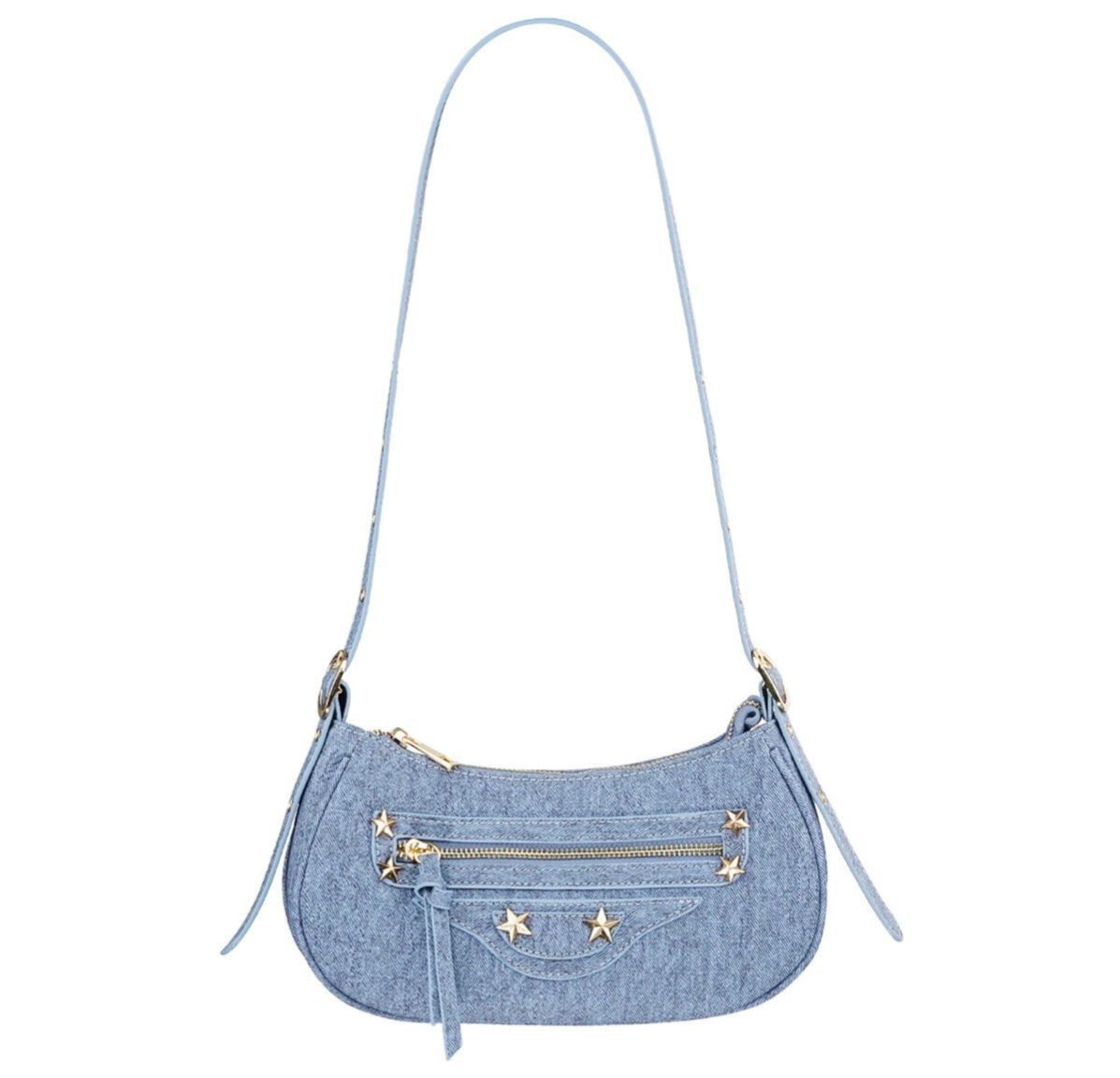 Denim look handtas met sterretjes blauw