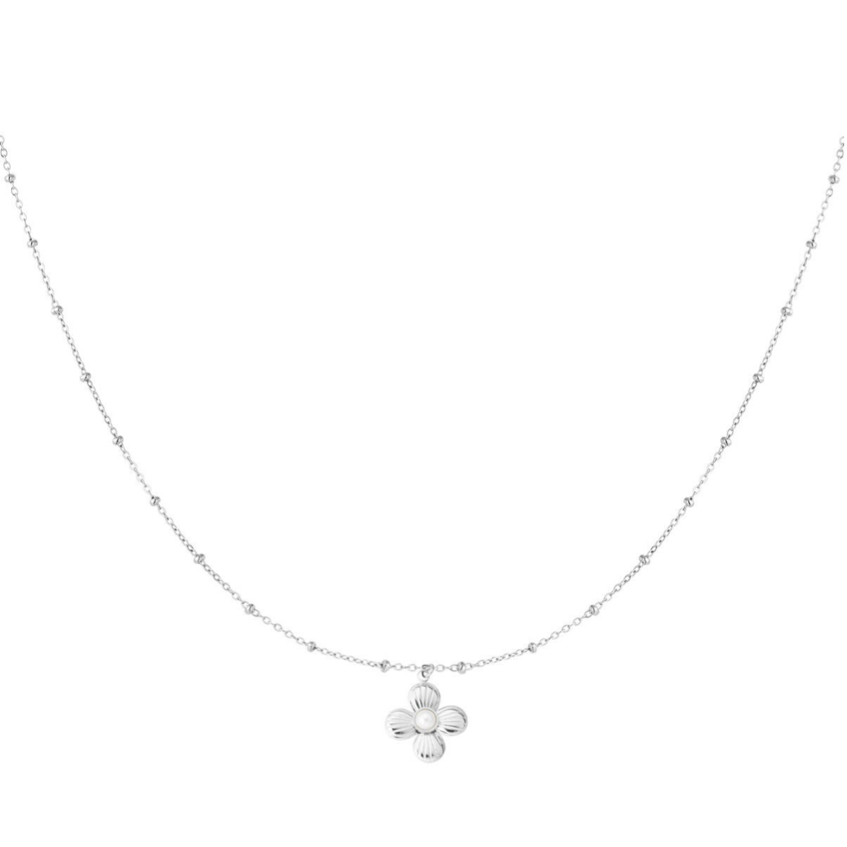 Bloemen ketting met parel - zilver