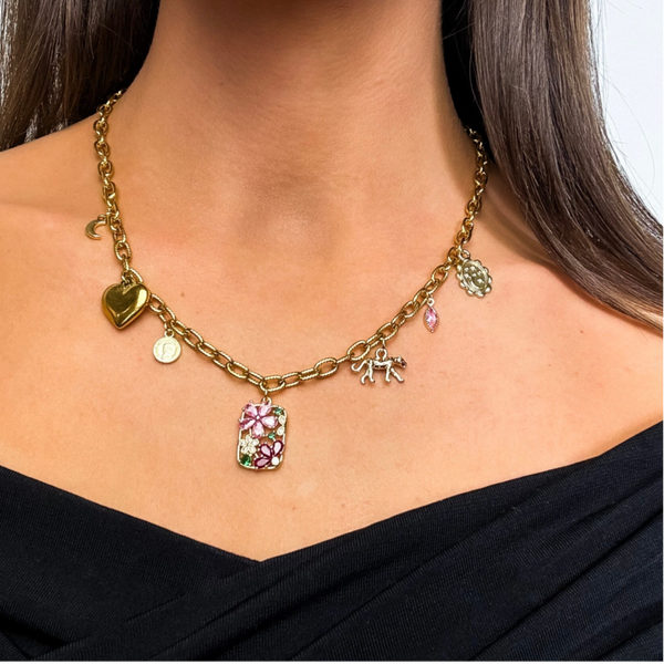 Bedelketting roze tinten en goud