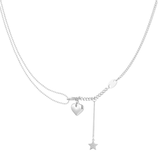 Ketting met hart en ster bedel - zilver