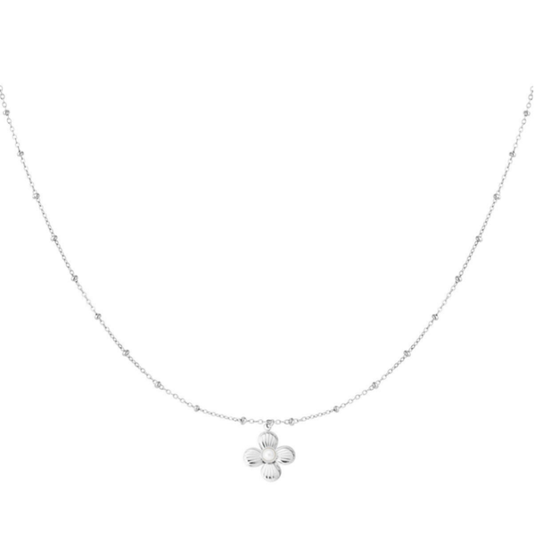 Bloemen ketting met parel - zilver