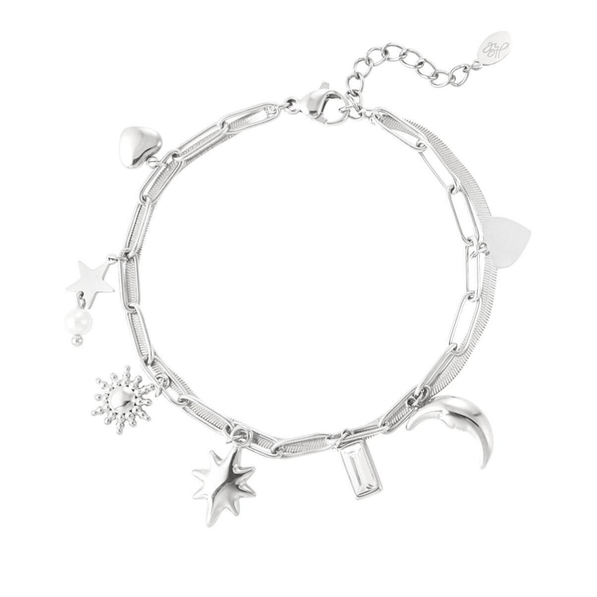 Day and Night bedelarmband - zilver