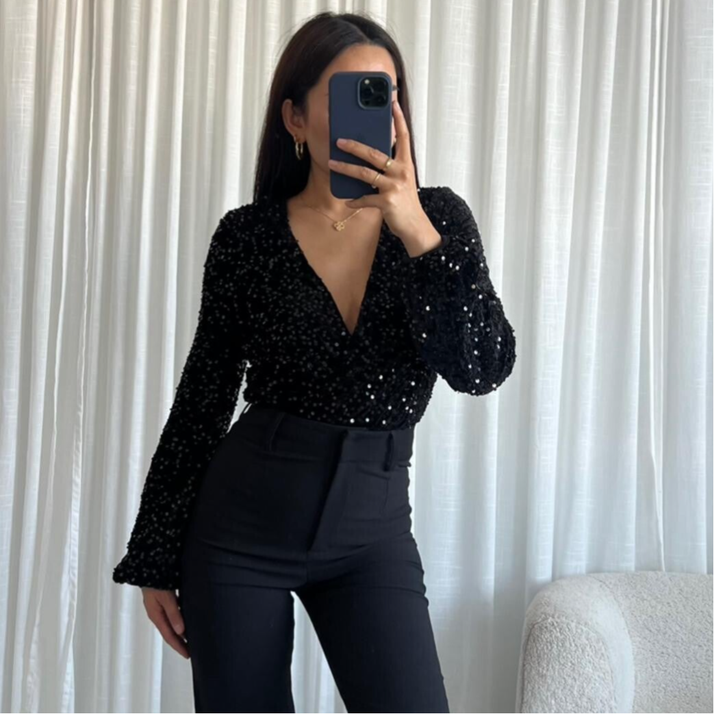 Pailettten bodysuit zwart Sorrel
