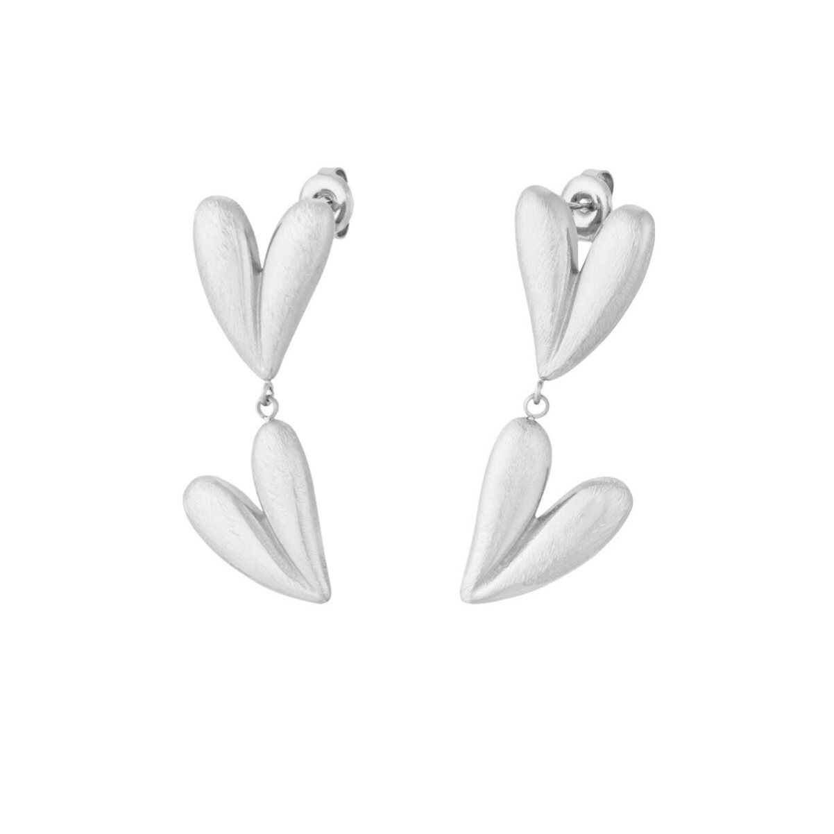 Double heart oorbellen - Zilver