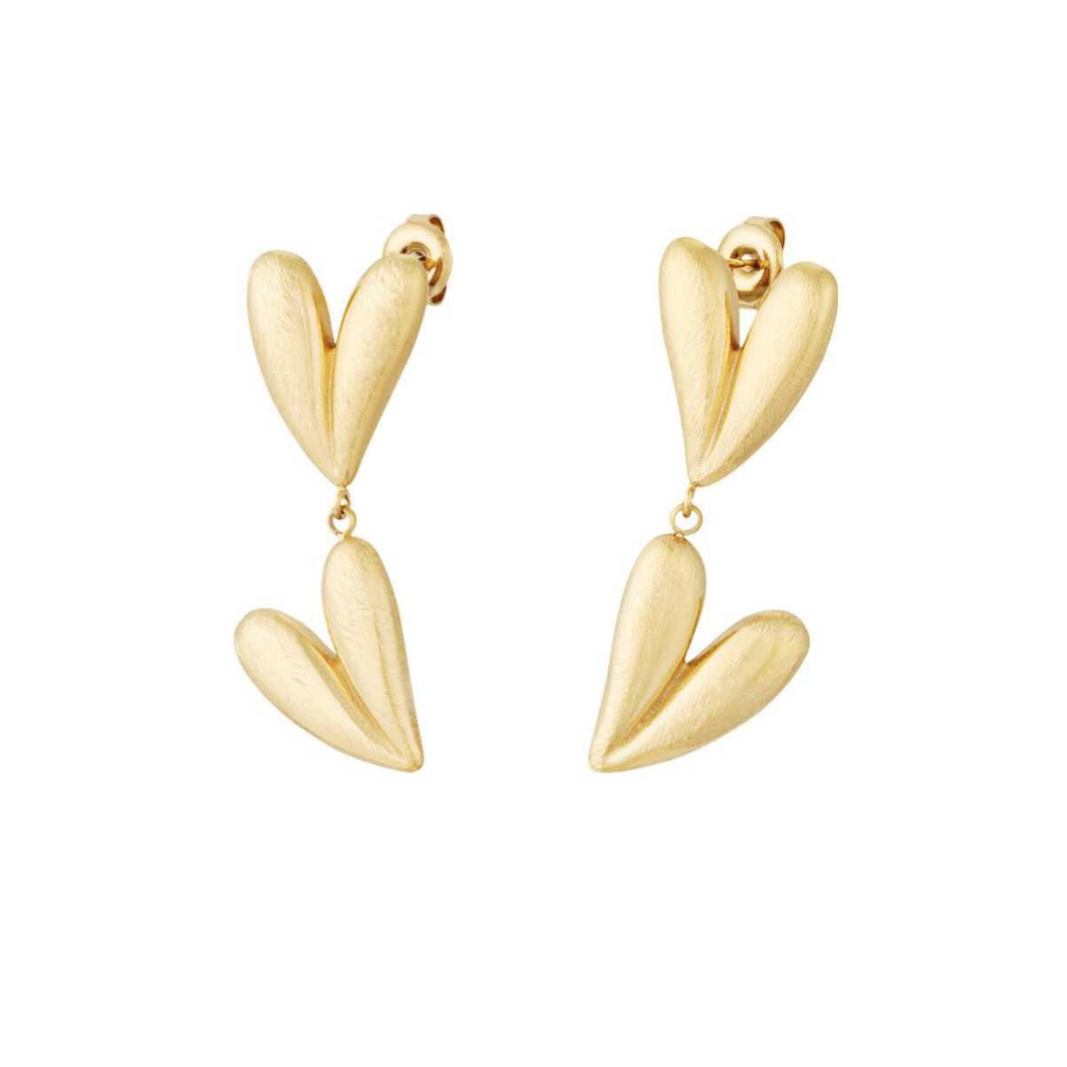 Double heart oorbellen - Goud