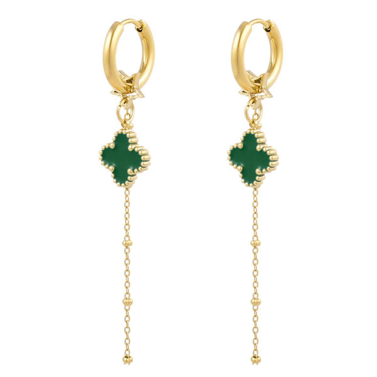 Oorbellen clover night - groen goud