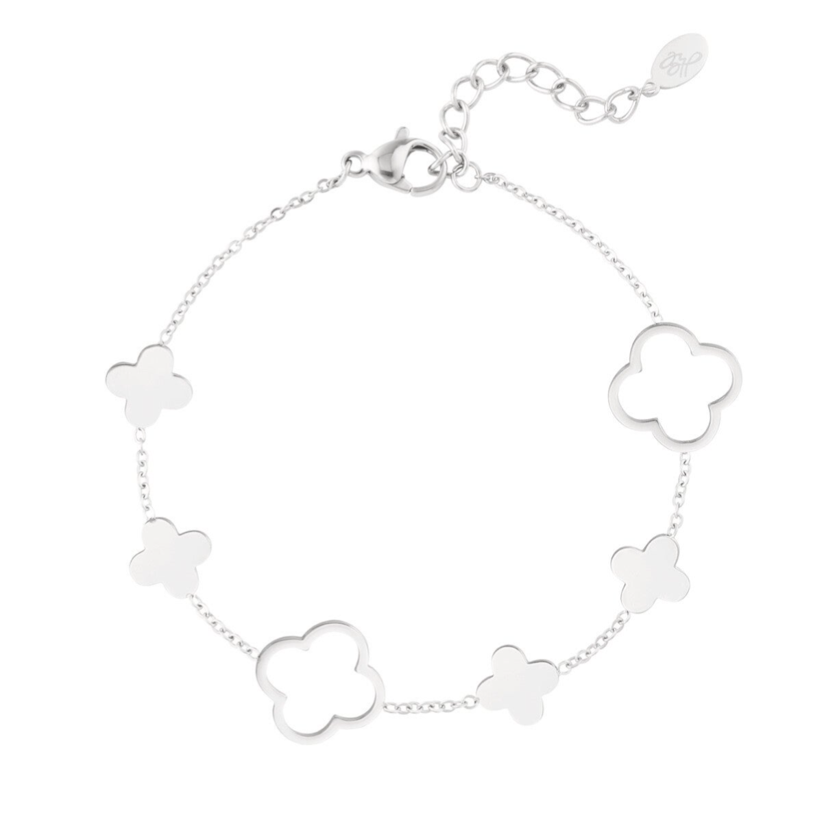 Armband klavertjes - zilver