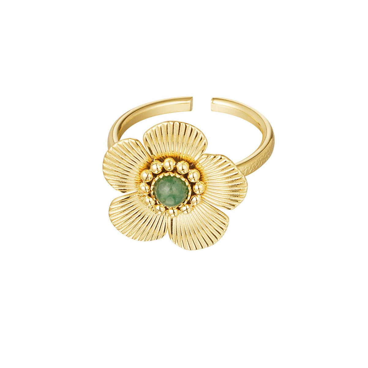 Bloem ring met groene steen