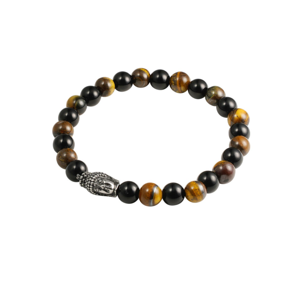 Heren armband kralen buddha details - bruin