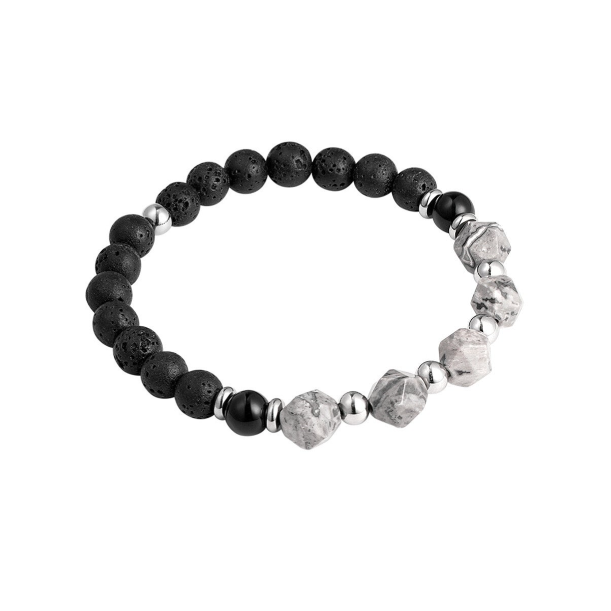 Heren armband kralen zwart/kleur - grijs