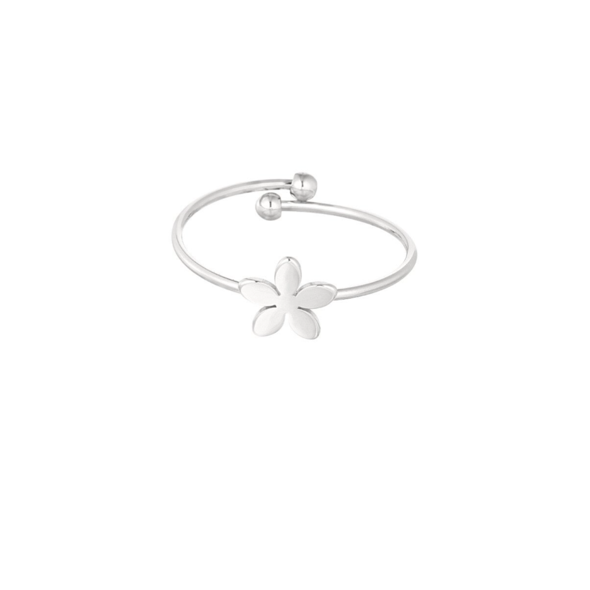 Minimalistische ring met bloemetje zilver