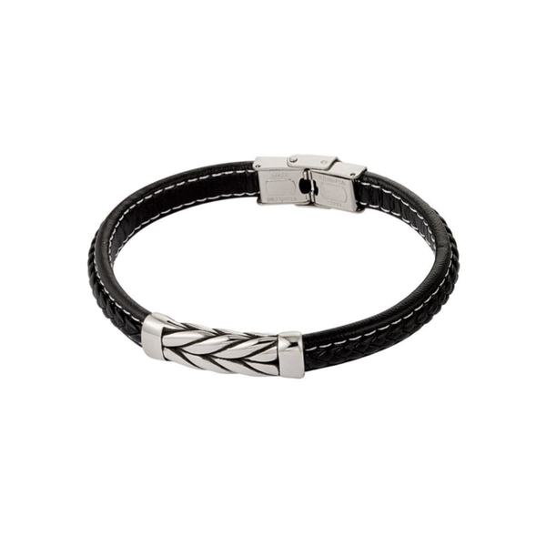 Mannen armband zilver gevlochten - zwart zilver
