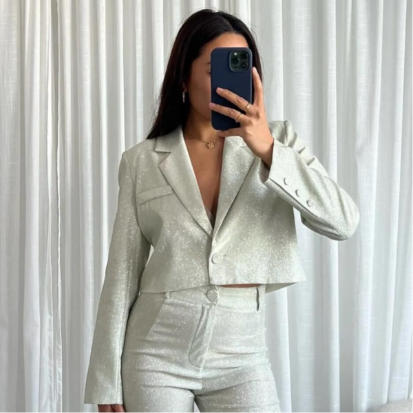Glitter cropped blazer goud/champagne Elysia
