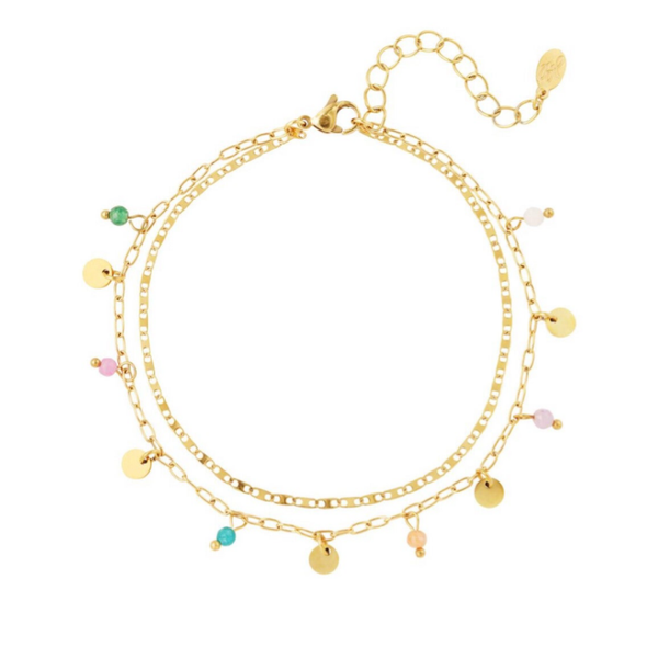 Enkelbandje dubbele ketting met bedels