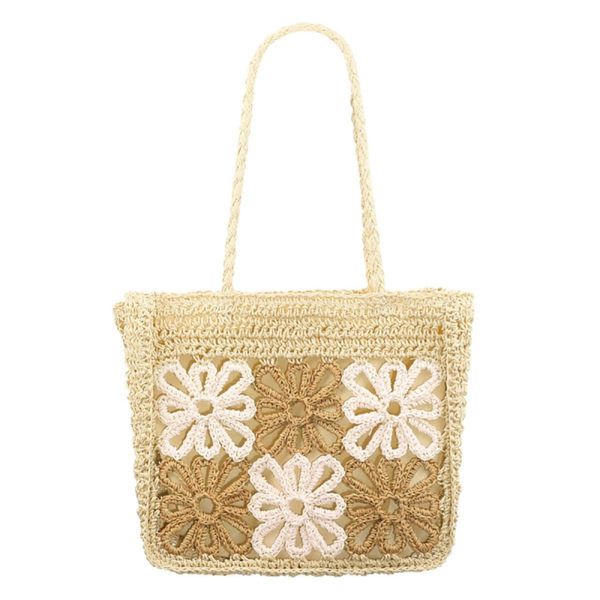 Strandtas flower future - gebroken wit