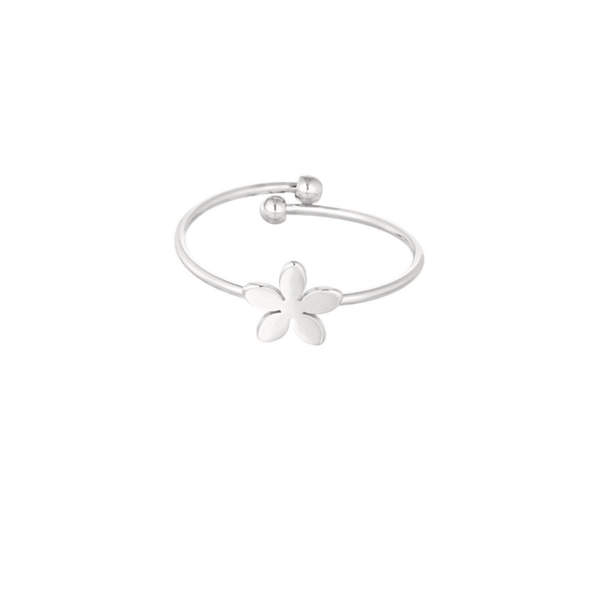 Minimalistische ring met bloemetje zilver