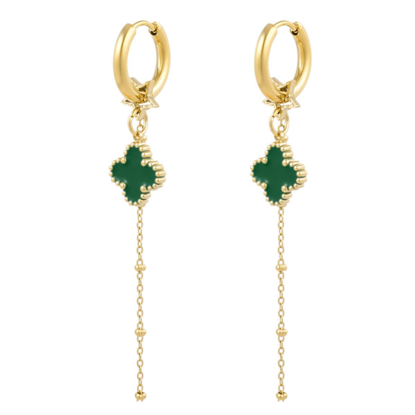 Oorbellen clover night - groen goud