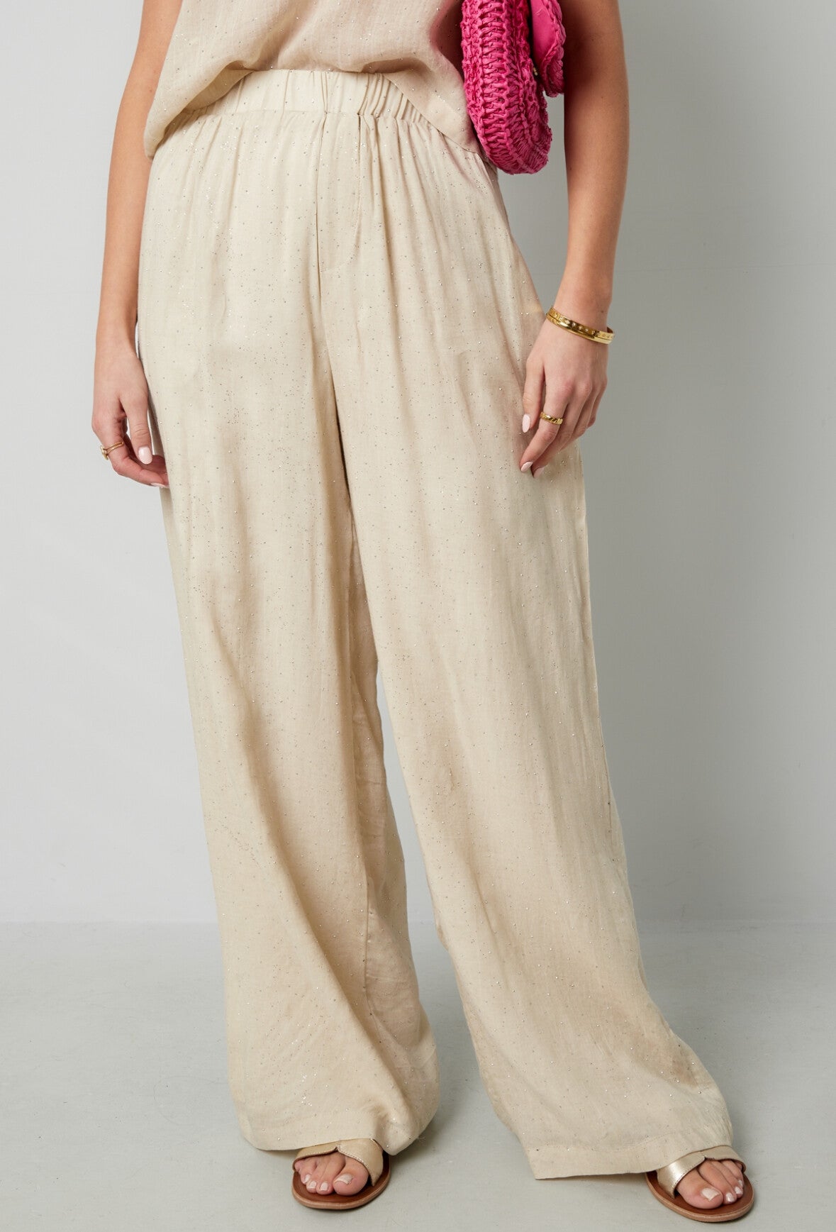 Linnen broek met steentjes - Beige