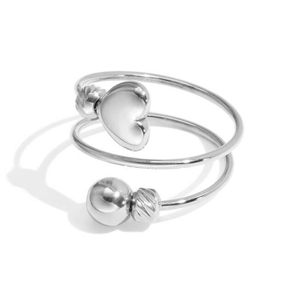 Minimalistische ring hart en bolletje zilver