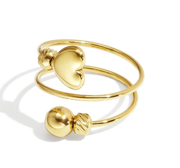 Minimalistische ring hart en bolletje goud